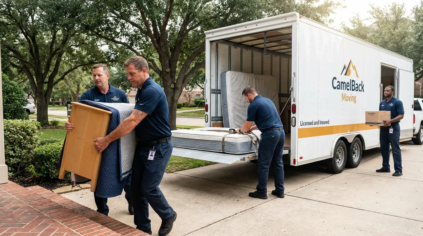 Crew loading residential truck for cross-state move from Fort Davis, TX